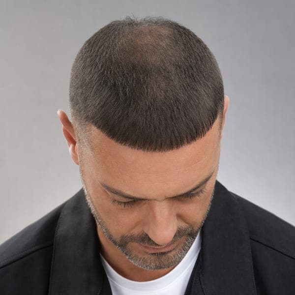 Caesar cut for thinning crown